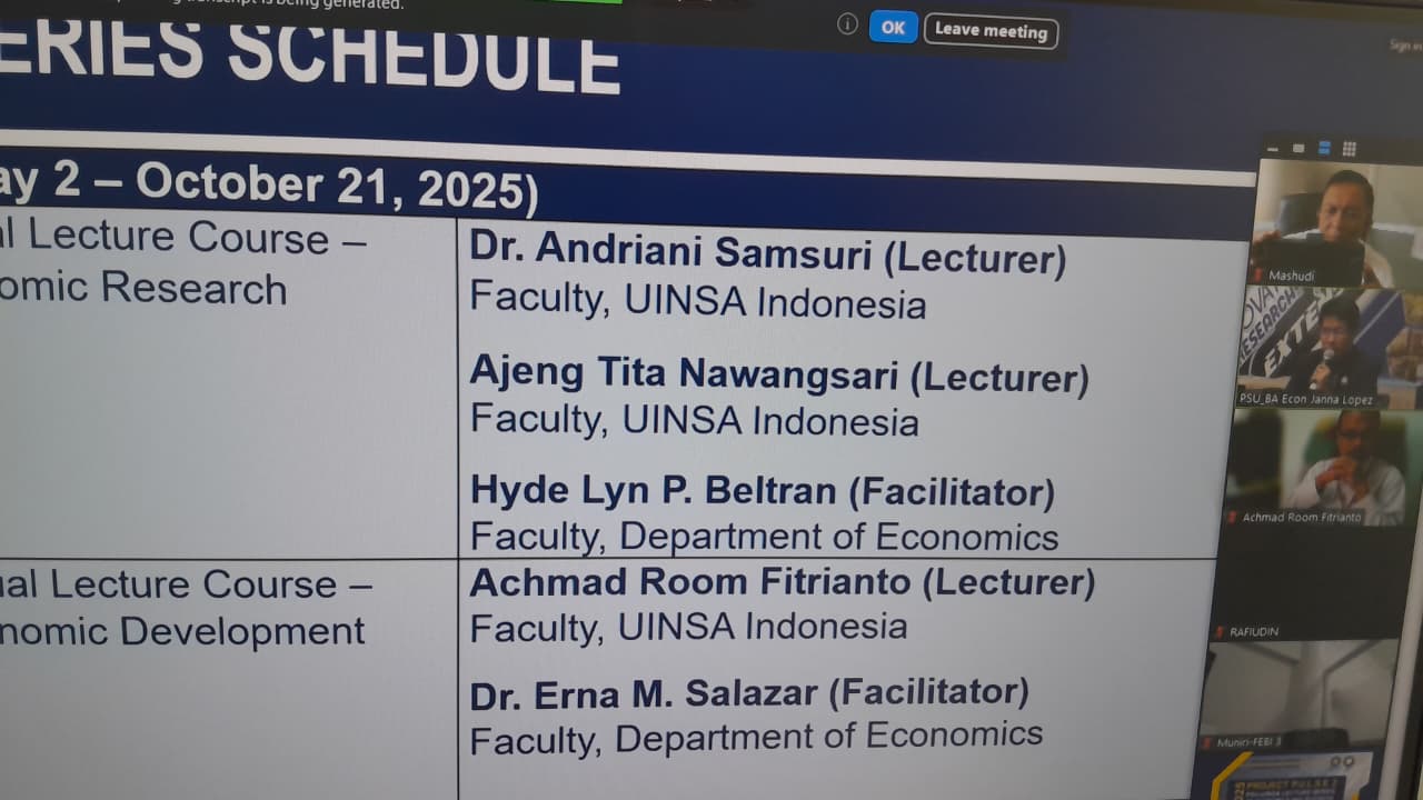 Dosen FEBI UIN SATU Berkolaborasi dengan UINSA Mengajar Ekonomi Internasional di Pangasinan State University, Filipina